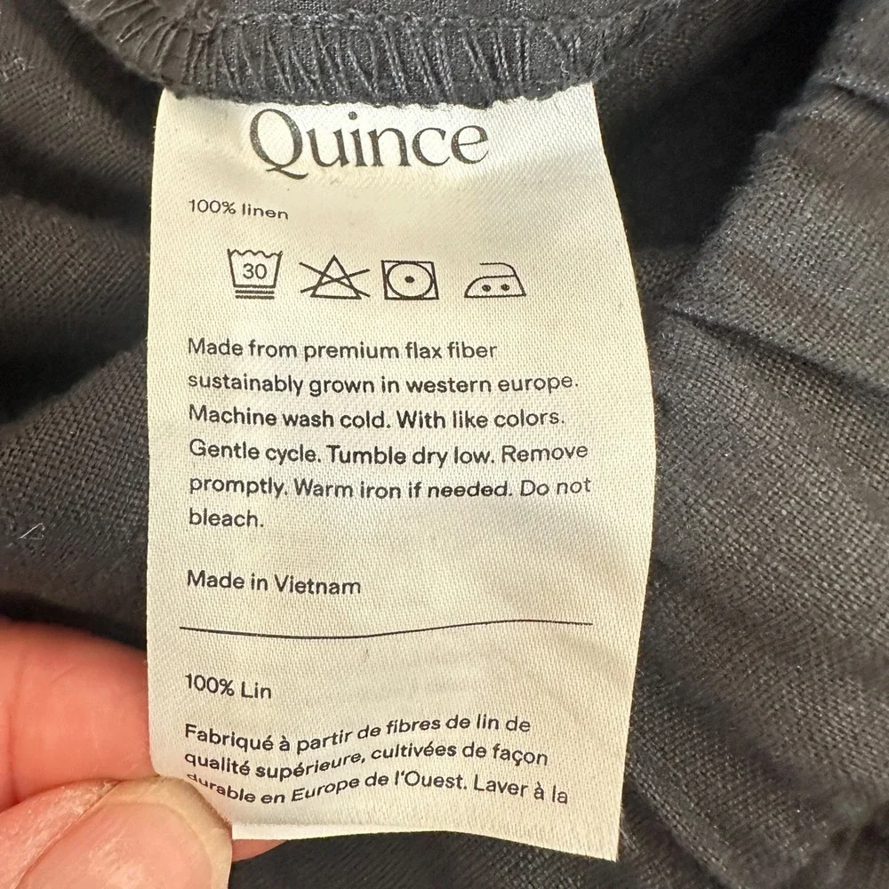 Quince Womens Pant 100% European Linen M Black Tapered Relaxed Elastic Waist